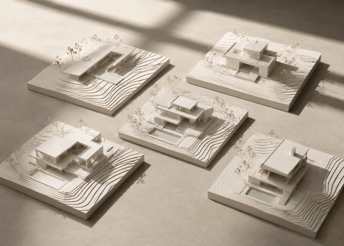 Maquetas de estudio arquitectónico sobre una mesa